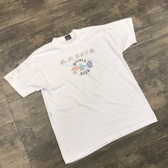 Vintage Handle With Tender Loving Care Tshirt Size Large Single Stitch USA Stain - Picture 1 of 12